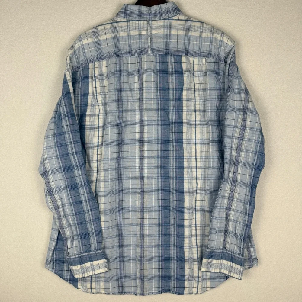 Banana Republic Linen Blend Shirt Mens XL Blue Plaid Long Sleeve‎ Button Up